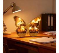 Drawelry 3D Animal Wood Carving Lights Butterfly Statue Wood Carved LED Night Light Wooden Animals Sculpture Ornaments Creative Animal Sculpture for Christmas Home Office Bedroom Decor (Butterfly)
