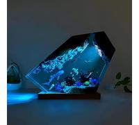 Drawelry 3D Ocean Night Light Resin Ornaments with Wooden Base Remote Control Marine Diving Statue Decoration Multicoloured Variable LED Night Lights for Living Room Bedroom Children's Room Decor (A5)