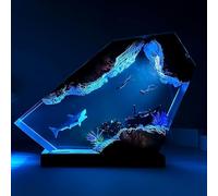 Drawelry 3D Resin Ocean Animal Figures Night Light Ornaments with Wooden Base USB Cable Epoxy Resin Marine Statue Decoration Multicoloured LED Night Lamp for Living Room Bedroom Children's Room