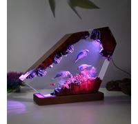 Drawelry 3D Resin Ocean Night Light Ornaments with Wooden Base Multicoloured LED Table Lamp, Epoxy Resin Marine Whale Shark Diver Mini Oceanarium for Living Room Bedroom Children's Room Decoration