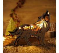 Drawelry 3D Wood Carving Animals Lamp Home Decorative, Cute Bear Family Elephant Presents Ideas Living Room Office Decor Warm LED Night Lights Gift for Friend (Wolf)