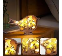 Drawelry 3D Wooden Carving Animals Lamp, Creative Butterfly Bird Wood Carved LED Night Light, Garden Yard Wooden Animals Sculpture Ornaments Desktop Home Decor Birthday Gifts (Bird)