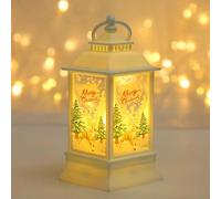 Drawelry Christmas Lantern Christmas Decorations Lights Vintage Xmas Candle with LED Santa Claus Elk Snowman Pattern, Fireless Candles Lamp for Christmas Eve Home Decor (White - Reindeer)