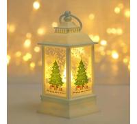 Drawelry Christmas Lantern Christmas Decorations Lights Vintage Xmas Candle with LED Santa Claus Elk Snowman Pattern, Fireless Candles Lamp for Christmas Eve Home Decor (White - Christmas Tree)