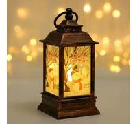 Drawelry Christmas Lantern Christmas Decorations Lights Vintage Xmas Candle with LED Santa Claus Elk Snowman Pattern, Fireless Candles Lamp for Christmas Eve Home Decor (Vintage Copper - Snowman)