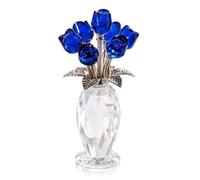 Drawelry Crystal Rose Figurine Ornament, Handmade Bouquet Flowers (Blue)