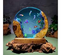 Drawelry Epoxy Resin Ocean Lamp, Coral Reef Night Light,Handmade Bedside Table Lamp,Resin Wood Bedside Ocean Light Lamp,Bedroom Decor Suitable for Holidays (Fish & Coral Reef 2)