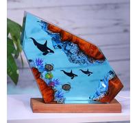 Drawelry Epoxy Resin Ocean Lamp Fire Dragon and Ice Dragon Night Light Handmade Bedside Table Lamp Desk Resin Lamp Home Office Bedroom Decor 15.24x10.16cm (Killer Whale and Turtle)