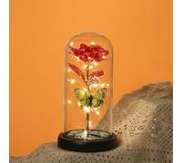Drawelry Eternal Rose for Women/Wife/Grandma/Girlfriend for Her Rose Flower Artificial Roses in Glass Dome with LED Light Simulated Rose Luminous Butterfly Glass Cover (Red)