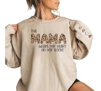 Drawelry Mama Bear Sweatshirt, Custom Sweatshirt for Women with Kids Names & Photos on Sleeve, for Mum Wife Women (UK, Alpha, One Size, Regular, Regular, Her Heart)