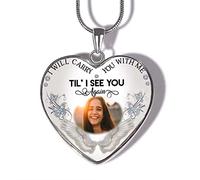 Drawelry Memorial Necklace with Photo Personalised Heart Memorial Necklace for Women Men Custom Memorial Jewelry Gifts - I Will Carry You with Me Til'I See You Again
