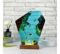 Drawelry Ocean Creative Epoxy Resin Wood Light Lamp, Deep Sea Shark and Diver Aquatic Ocean LED Night Light Handmade Resin Wooden Lamp Desktop Decor Birthday Gift (Baby Turtle)