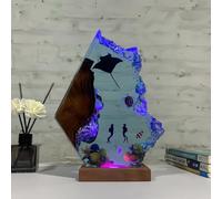 Drawelry Ocean Creative Epoxy Resin Wood Multicolor Light Lamp, Handmade Wave Shape Deep Sea Diver Cave Diving Led Night Light Decor, Aquatic Ocean Lamp Birthday Gift for Man Dad (Manta Rays)