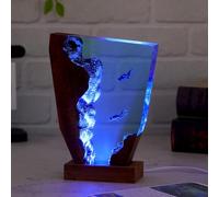 Drawelry Ocean Epoxy Resin Lamp with LED, Handmade Shark Diver Night Light, Deep Sea Decor for Desk Bedroom, Unique Birthday Gift for Men Dad Diving Lovers (Diving Adventure)
