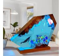 Drawelry Ocean Epoxy Resin Night Lamp 3D Sculpture Sea Animal Orca Whale Turtle with Wooden Base, Ambient LED Light for Home Decor, Unique Creative Gift (A4)