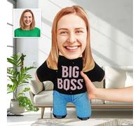 Drawelry Personalised 3D Face Photo Pillow, Custom Portrait Memorial Cushion, 40x40cm Funny Picture Throw Pillow Birthday Gift for Family Friends Couples Home Decor (BIG BOSS)