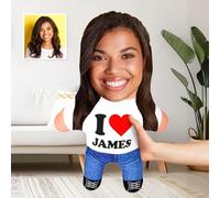 Drawelry Personalised 3D Face Photo Pillow, Custom Portrait Memorial Cushion, 40x40cm Funny Picture Throw Pillow Birthday Gift for Family Friends Couples Home Decor (Name)