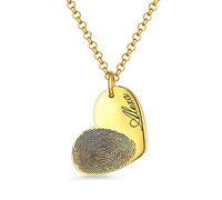 Drawelry Personalised Fingerprint Necklace, Sterling Silver Heart Pendant with Custom Name Text Engraving, Memorial Keepsake Gift for Her Anniversary Birthday Present for Couples (Gold-2)