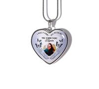 Drawelry Personalised Heart Photo Necklace, Sterling Silver Custom Picture Pendant with Chain, Angel Wings Heart Memorial Picture Gift for Women Mum Family