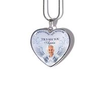 Drawelry Personalised Heart Photo Necklace, Sterling Silver Custom Picture Pendant with Chain, Angel Wings Heart Memorial Picture Gift for Women Mum Family