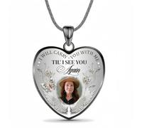 Drawelry Personalised Memorial Necklace, Sterling Silver Angel Wing Pendant with Custom Photo, Heart Memory Jewelry Gift for Women Men Family