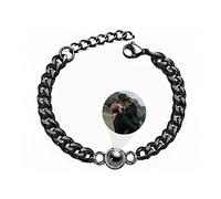Drawelry Personalised Photo Projection Bracelet for Men, Custom Cuban Chain Bracelet with Picture Inside, Unique Engraved Fathers Day Gift for Dad Husband Grandad (Black)