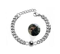 Drawelry Personalised Photo Projection Bracelet for Men, Custom Cuban Chain Bracelet with Picture Inside, Unique Engraved Fathers Day Gift for Dad Husband Grandad (Silver)