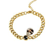 Drawelry Personalised Photo Projection Bracelet for Men, Custom Cuban Chain Bracelet with Picture Inside, Unique Engraved Fathers Day Gift for Dad Husband Grandad (Yellow Gold)