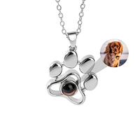 Drawelry Personalised Photo Projection Necklace, Custom Paw Print Pendant with Picture Inside, Unique Memorial Jewellery Gift for Pet Lovers, Birthday Anniversary Keepsake for Her Him