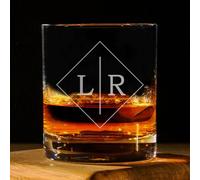 Drawelry Personalised Whisky Rocks Glass, 10oz Custom Name Engraved Bourbon Cocktail Drinking Glass, Birthday Gift for Men Dad Husband Present for Couples Friends (Add Letter)