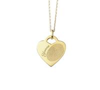 Drawelry Personalized Heart Pendant Necklace Customized Actual Fingerprint Memorial Necklace Sterling Silver Engraved Name Text Photo Fingerprint Jewelry Gift for Her Women Couple (Gold)