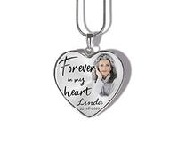 Drawelry Personalized Photo Memorial Necklace Customized Picture Pendant Sterling Silver Snake Chain for Women Men Heart Memory Necklace Jewelry Gift for Anniversary Loving Memory(Round) (Forever)