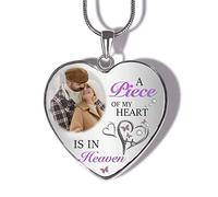 Drawelry Personalized Photo Memorial Necklace Customized Picture Round Pendant Sterling Silver Snake Chain for Women Men Heart Memory Necklace Jewelry Gift for Loving Memory (Always)