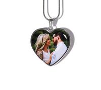 Drawelry Personalized Photo Necklace, Customized Picture Pendant Sterling Silver Snake Chain for Women Men Heart Memory Necklace Jewelry Gift for Anniversary Loving Memory(Silver) (Classic)