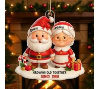 Drawelry Personalized Santa Couple Christmas Ornament with Name Customization,Couple Cartoon Style Hanging,Growing Old Together,Xmas Tree Decor Gift for Anniversary Wedding