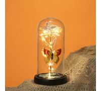 Drawelry Preserved Flower Rose Glass Dome with LED Light, Simulated Rose Luminous Butterfly Glass Cover, Birthday Wedding Gift for Women Girlfriend Girlfriend (White)