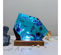 Drawelry Resin Ocean Lamp, Resin Wood Bedside Ocean Light Lamp, Crystal Ray and Divers, Reef and Shipwreck, Table Light for Men Women Office Bedside Bedroom