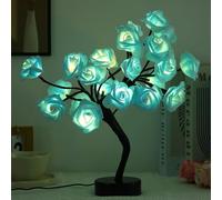 Drawelry Rose Flower Tree Lamp, LED Rose Tree Table Lamp USB/Battery Powered Artificial Bonsai Flower Night Light for Bedroom Living Room Party Decor (Blue)