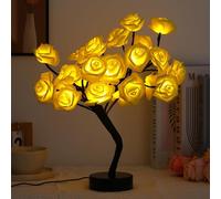 Drawelry Rose Flower Tree Lamp, LED Rose Tree Table Lamp USB/Battery Powered Artificial Bonsai Flower Night Light for Bedroom Living Room Party Decor (Yellow)