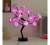 Drawelry Rose Flower Tree Lamp, LED Rose Tree Table Lamp USB Powered Artificial Bonsai Flower Night Light for Bedroom Living Room Party Decor (Purple)