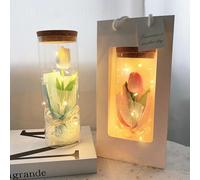 Drawelry Tulip Glass Bottle Bouquet with LED Light, Simulated Tulip Flower Night Light, Birthday Wedding Gift Tulip Lighting Home Bedroom Decor for Women Girlfriend (Blue)