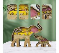 Drawely 3D Wooden Animals Carving Decoration, Wood Carving Animals Wolf Christmas Moose Wall Decor, Cute Bear Family Elephant Sculpture Christmas Living Room Office Decor Birthday Gifts (Elephant)