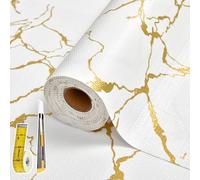 Drawer and Shelf Liner for Kitchen Cabinet Non Slip Waterproof Shelf Paper 12 in X 20 Ft Non Adhesive Refrigerator Liners Gold White Marble Easy Liners for Bathroom Cupboard