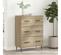 Drawer Cabinet 3-Drawer Sonoma Oak Engineered Wood 66x34.5x89.5cm Metal Handles