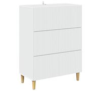Drawer Cabinet 3-Drawer White Engineered Wood 66x34.5x90cm Mid-Century Storage.
