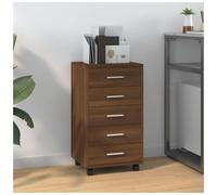 Drawer Cabinet 5-Drawer Brown Oak Engineered Wood 33x38x63cm on Castors Mobile.