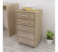 Drawer Cabinet 5-Drawer Mobile Slim Storage Black Wood and Aluminium 33x38x63cm
