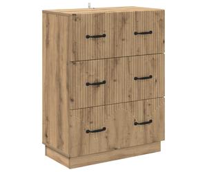 Drawer Cabinet Artisan Oak 66x34.5x87cm Engineered Wood 3 Drawers Lockable Home