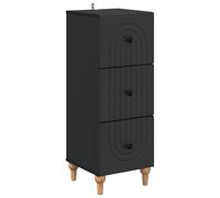 Drawer Cabinet Black 3-Drawer Engineered Wood 90cm Vintage Tapered Legs Compact
