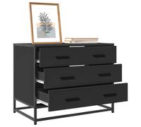 Drawer Cabinet Black Engineered Wood & Metal 70x41x56 cm 3-Drawer Industrial Top